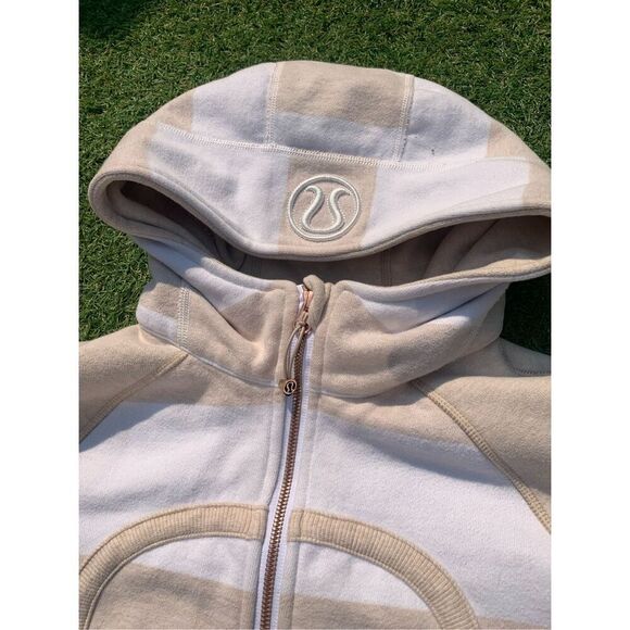 LULULEMON SCUBA cashew white striped FLEECE LINED HOOD HOODIE SWEATSHIRT JACKET - Picture 5 of 10